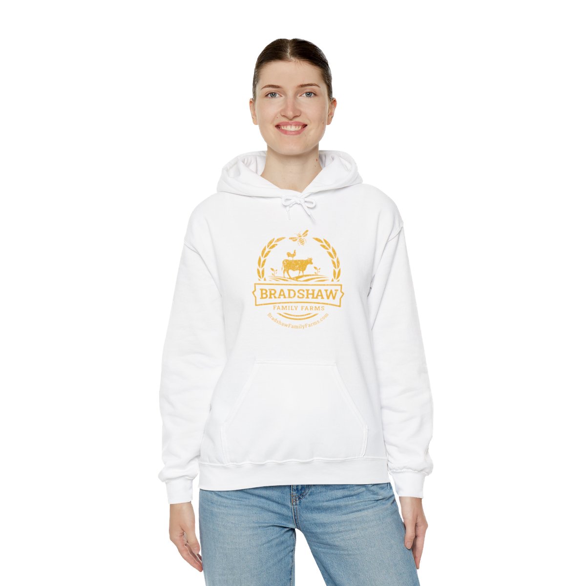Bradshaw family farms logo on hoodie