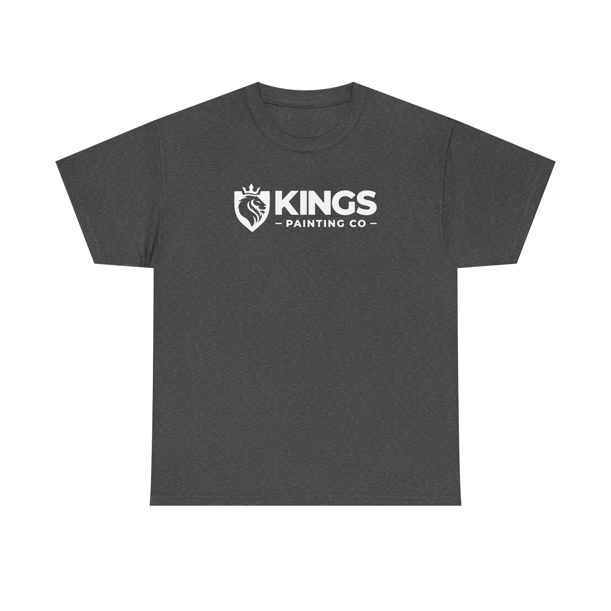 A heather gray Gildan Ultra Cotton t-shirt featuring the Kings Painting Co. logo with a crowned lion inside a shield on the chest.